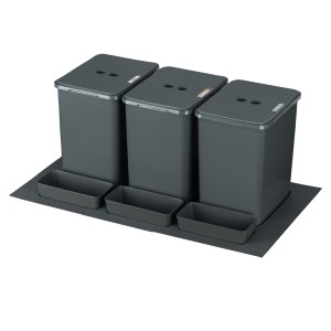 Sortownik śmieci FLEXI BASE do szuflady w szafce 80/90 cm – 3 kosze 3x20 l + kuwetki