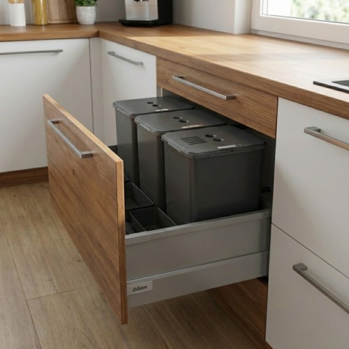 Sortownik do szuflady w szafce 80 cm Flexi BASE 3×20 l z filtrem Sortowniki24 – segregacja bez nieprzyjemnych zapachów