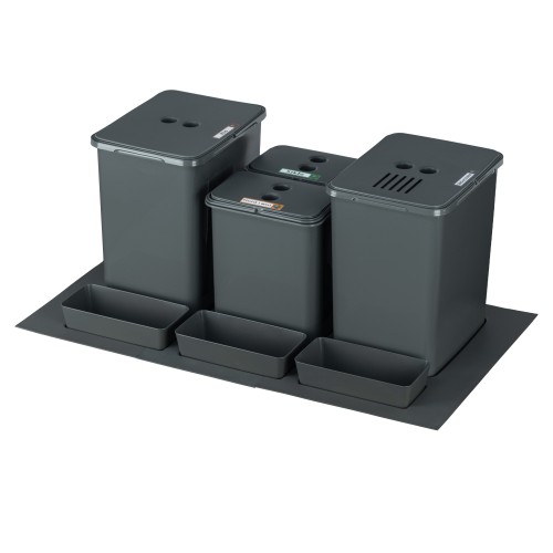 Flexi BASE 80 cm – zestaw koszy 2×20 l i 2×8 l z filtrem węglowym i kuwetkami na białym tle