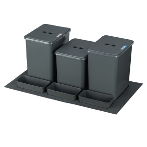 Sortownik śmieci FLEXI BASE do szuflady w szafce 80 cm – 3 kosze 2x20 l + 1x16 l + kuwetki