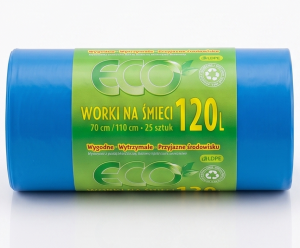 Worki na śmieci Niebieskie LDPE bardzo mocne 120 litrów 25 szt./rolka