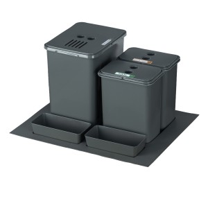 Sortownik śmieci FLEXI BASE do szuflady w szafce 60 cm – 3 kosze 1x20 l + 2x8 l + filtr + kuwetki