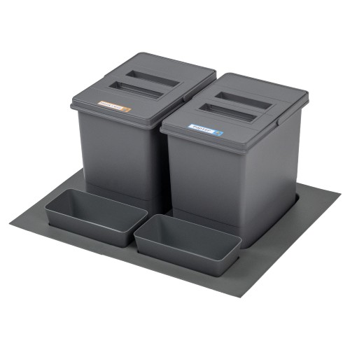 Sortownik QUADRA do szuflady w szafce 60 cm Sortowniki24 – zestaw 2 koszy 15 l na białym tle