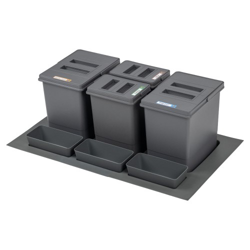 Sortownik QUADRA do szuflady w szafce 80 i 90 cm Sortowniki24 – zestaw 4 koszy 2×15 l i 2×7 l