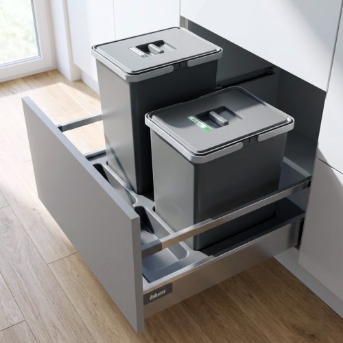 Sortownik do szuflady w szafce 60 cm FUTURE CONFIG 1×24 l + 1×18 l Sortowniki24 – dwa kosze różnych wysokości do segregacji