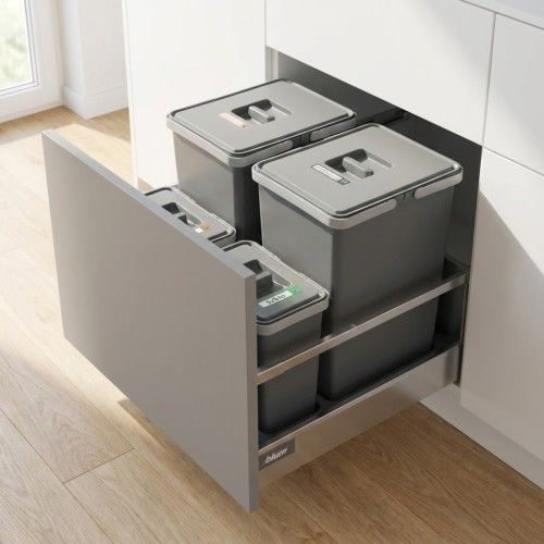 Sortownik do szuflady w szafce 60 cm FUTURE CONFIG 2×24 l + 2×7 l Sortowniki24 – cztery kosze z największą różnicą wysokości do segregacji