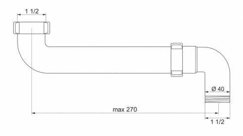 Przedłużka do syfonu Tycner 2595 rysunek techniczny 270 mm fi 40
