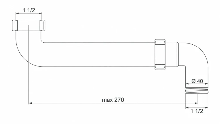 Przedłużka do syfonu Tycner 2595 rysunek techniczny 270 mm fi 40