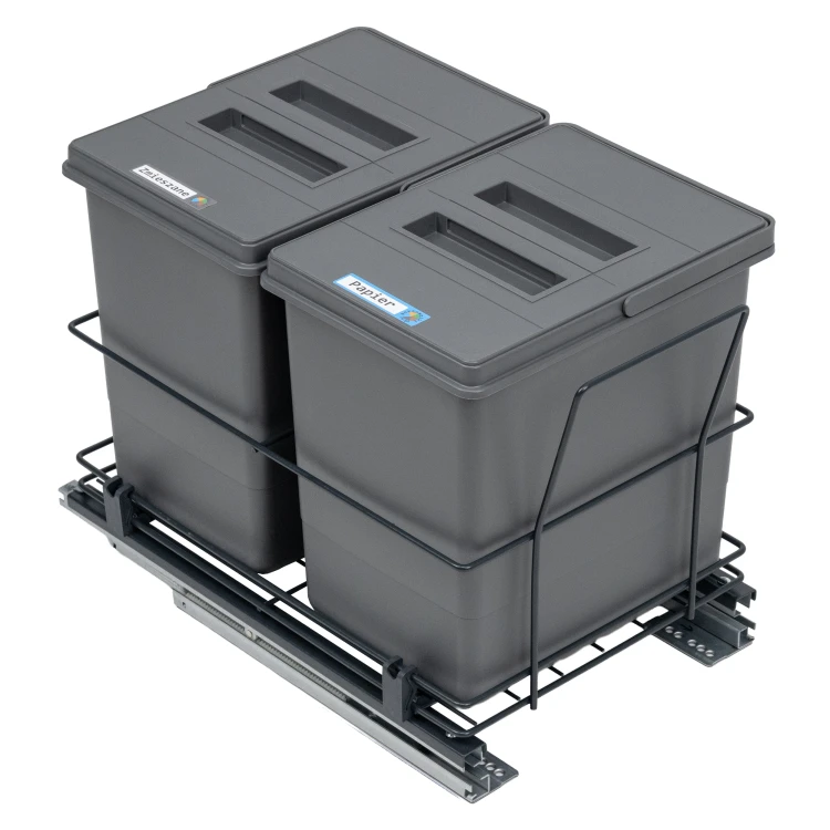 Sortownik MODERN z koszami QUADRA 2x15 l Sortowniki24 - dwa kosze z pokrywami na stelażu