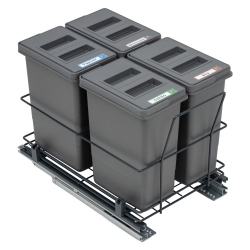 Sortownik MODERN z koszami QUADRA 4x7 l Sortowniki24 - cztery kosze z pokrywami na stelażu