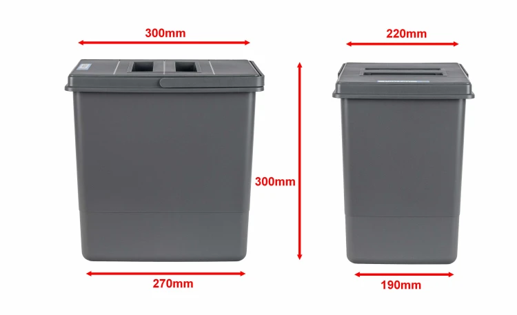 Wymiary kosza QUADRA 15 l z pokrywą - szerokość 22 cm, głębokość 30 cm, wysokość 30 cm