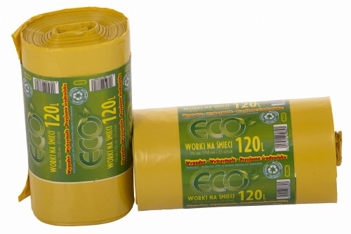 Worki na śmieci Żółte LDPE bardzo mocne 120 litrów 25 szt./rolka
