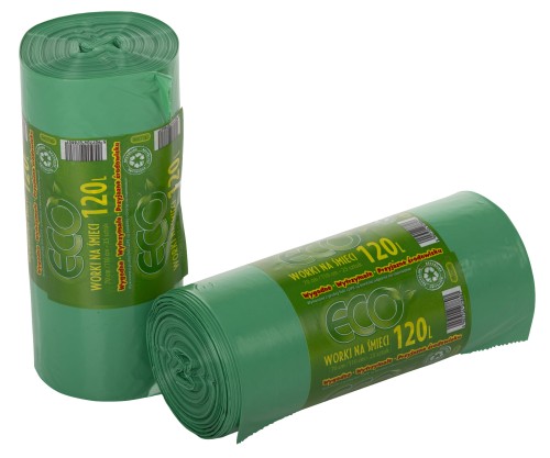 Worki na śmieci Zielone LDPE bardzo mocne 120 litrów 25 szt./rolka